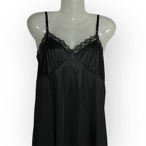 Vtg Black Lace Full Slip Dress Deena 100% Nylon Sexy Witchy Coquette Sz 38 Silky